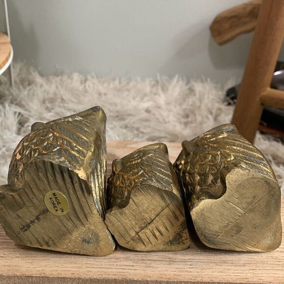 Vintage MCM Style Set Of 3 Brass Owls Figures Made In Korea - Picture 4 of 17